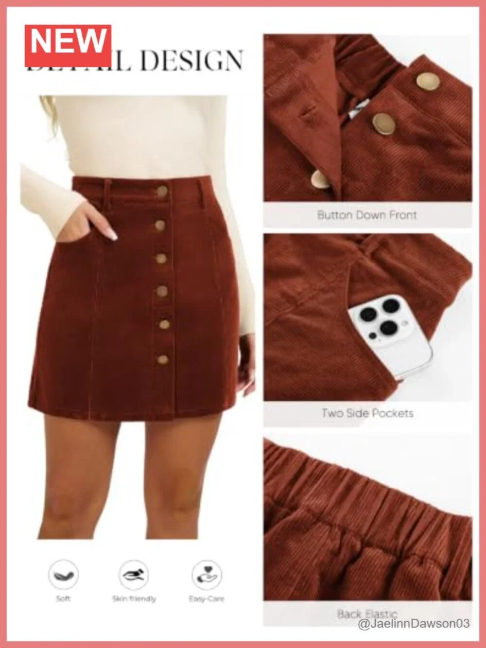 Corduroy Mini Skirt with Pockets High Waisted A-Line